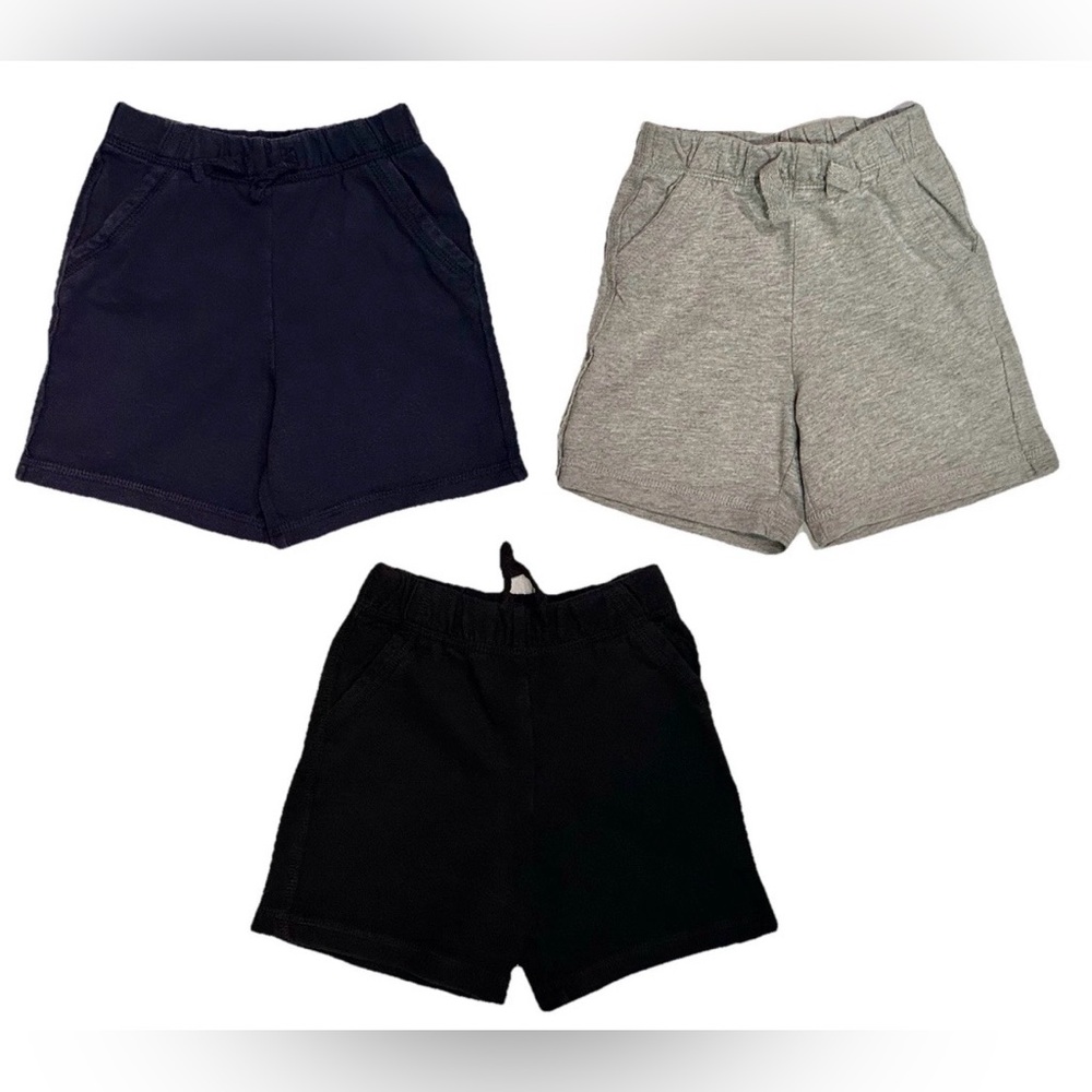 18 M BOYS 3 PAIR OF 100% COTTON SOFT FLEECE SHORTS BLACK NAVY GRAY CIRCO